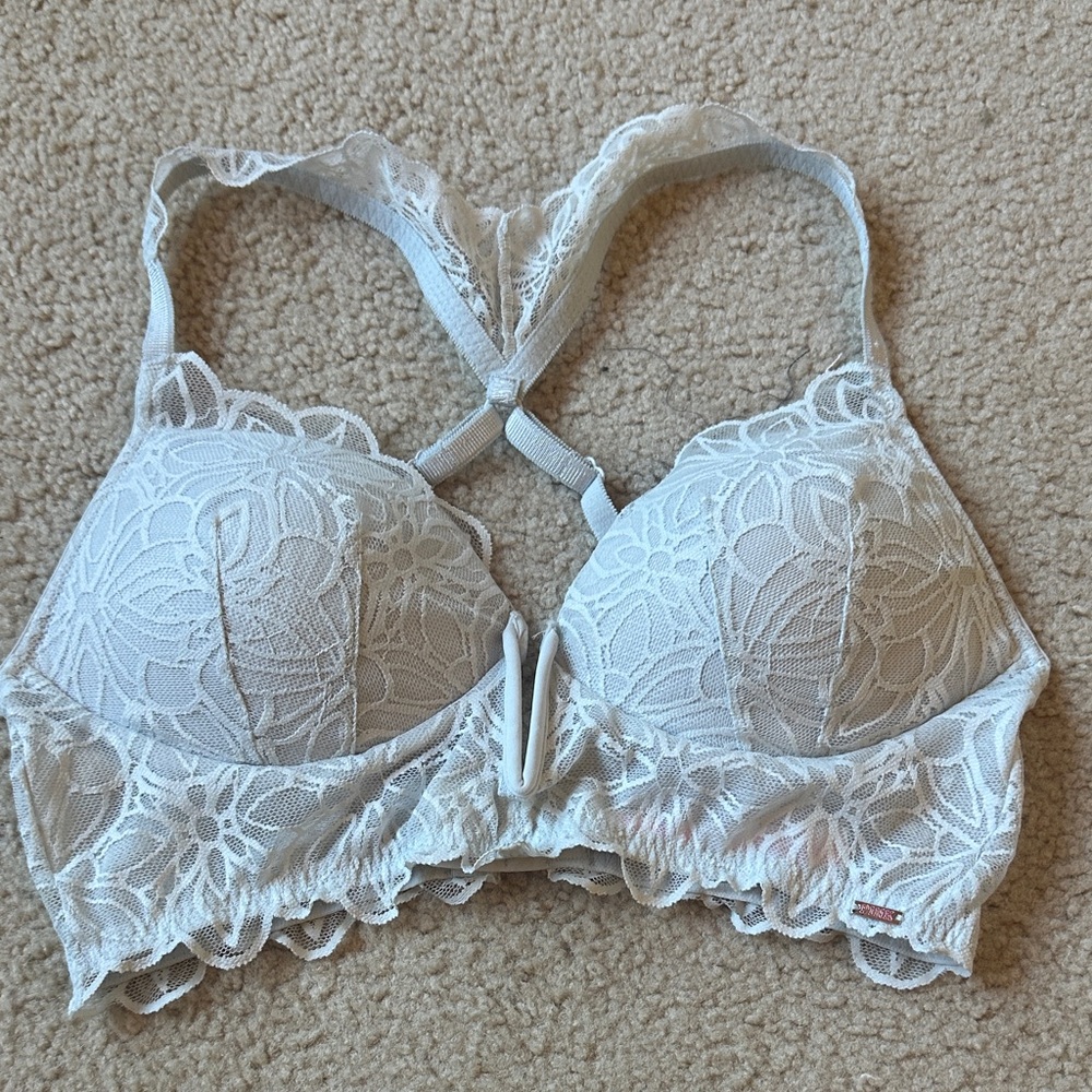 PINK Victoria's Secret White Lace Date Push-Up Bra with Racerback size M 36B